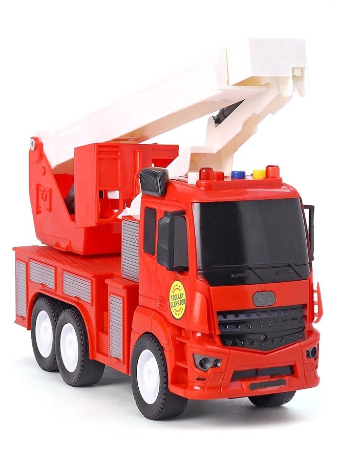 Grofler Unbreakable Friction Power Fire Rescue Truck Toy Pull Back Vehicles Engineering Toys Truck with Light & Sound for Kids Boys Girls. (Rescue Trolley Elevator) (Multicolor) - Image 1